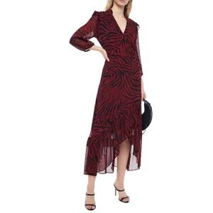 NWOT BA&SH Dress 2 Selena Crimson Wrap in Zebra Print Red & Black